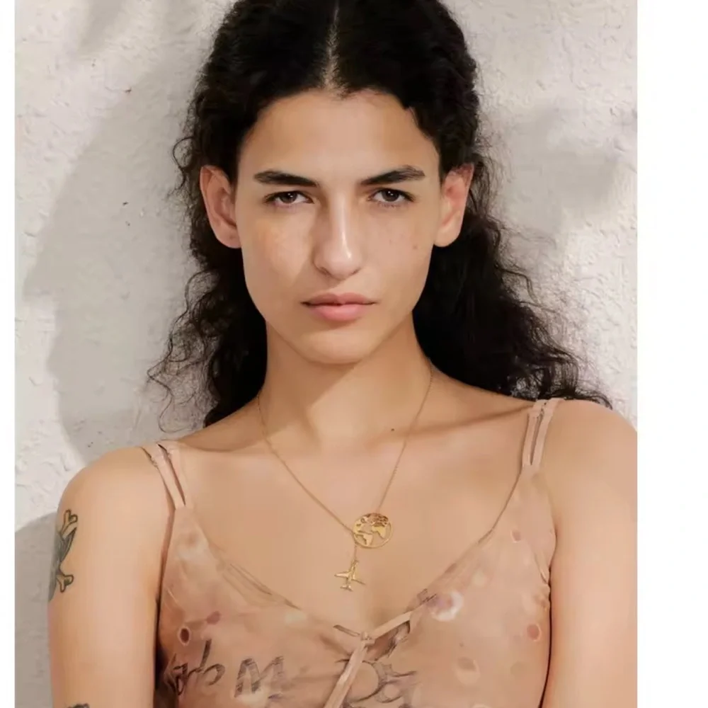 Traveller Airplane Gold World Map Necklace